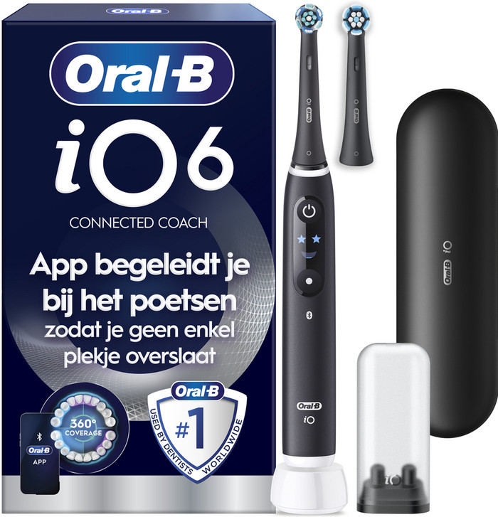 Oral-B iO 6N Zwart + extra iO Gentle Care opzetborstel accessoire