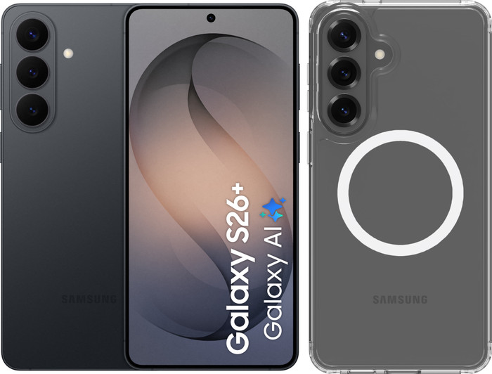 Samsung Galaxy S26 Plus 256GB Zwart 5G + BlueBuilt Back Cover met Magneet Transparant Main Image