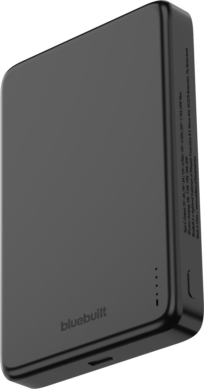 BlueBuilt Draadloze Powerbank met Qi2.2 en MagSafe 10.000 mAh met Snelladen 25 Watt Grijs linkerkant