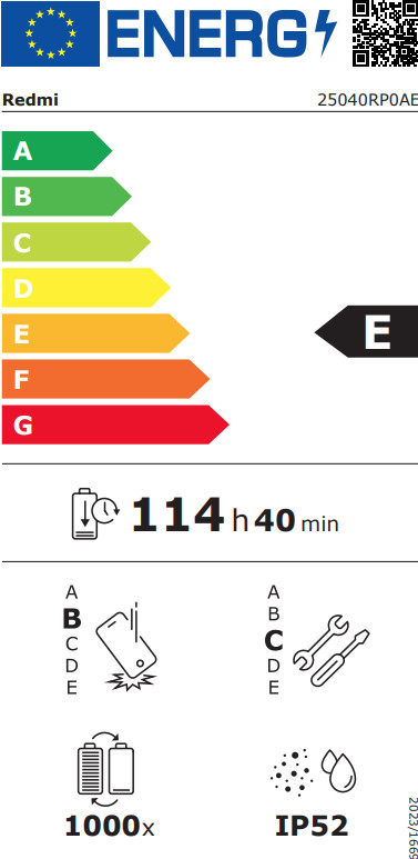 Redmi Pad 2 11 inch 256GB Wifi Grijs energielabel