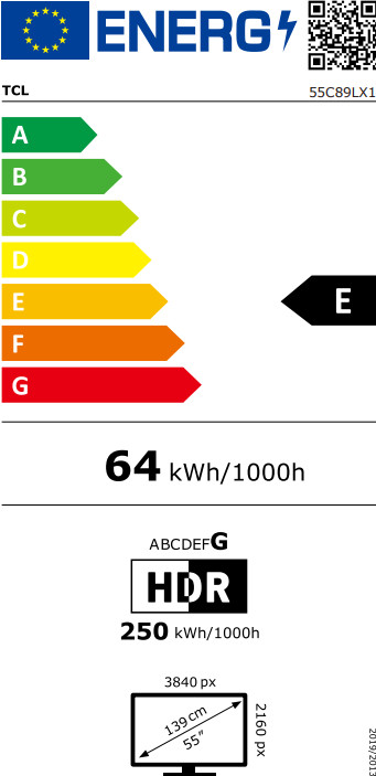 TCL SQD Mini-led 55" C89L (2026) energielabel