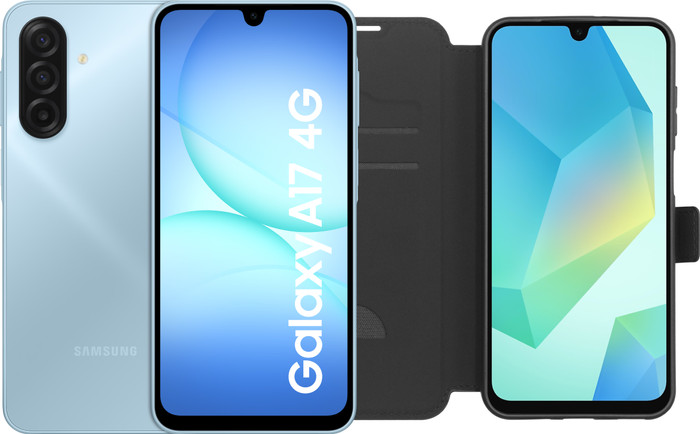 Samsung Galaxy A17 128GB Blauw 4G + BlueBuilt Book Case Zwart Main Image