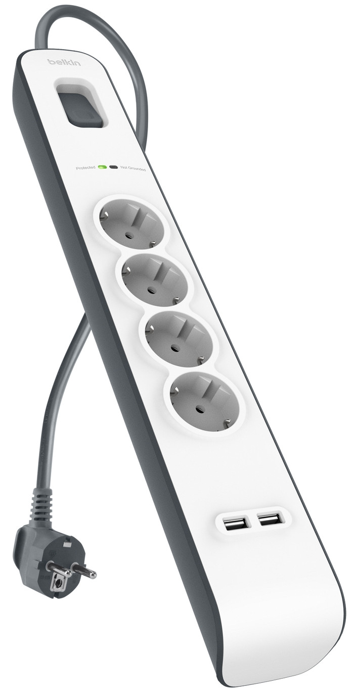 Belkin Surge Protector 4 Outlet 2 meters 2x usb left side