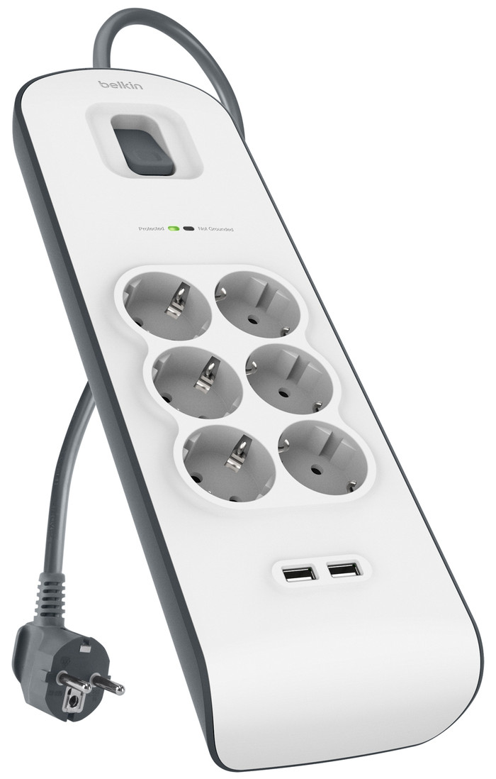 Belkin Surge Protector 6 outlet 2 meter 2x usb onderkant