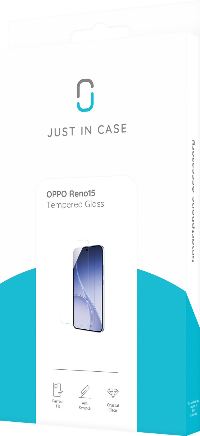 Just In Case Tempered Glass OPPO Reno15 Screenprotector verpakking