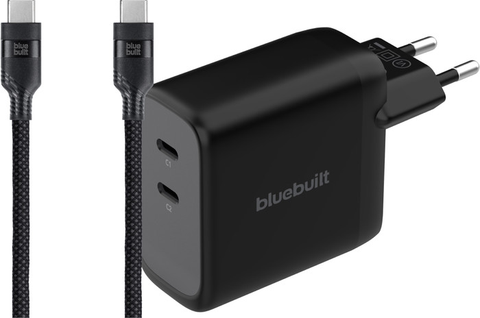 BlueBuilt 100W GaN Oplader met 2 Usb C Poorten Zwart + BlueBuilt Usb C Kabel 240W 2m Nylon Main Image