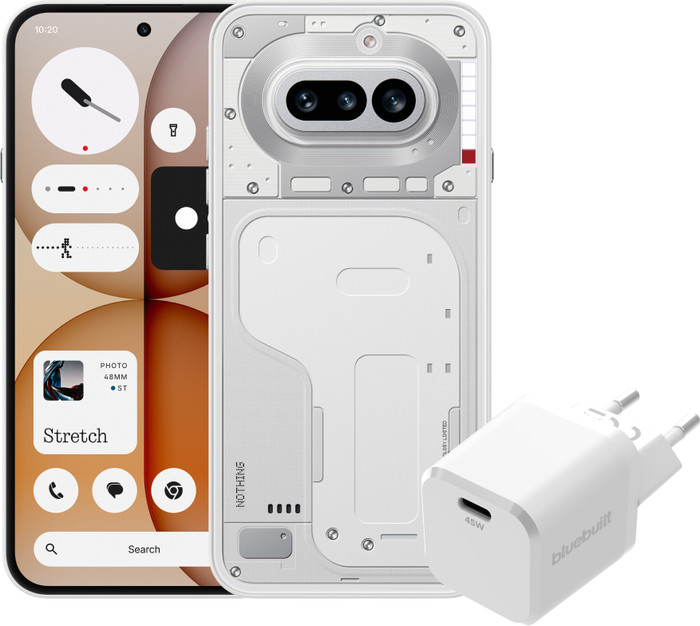 Nothing Phone (4a) 256GB White 5G + BlueBuilt Charger with USB-C Port 45W White Main Image