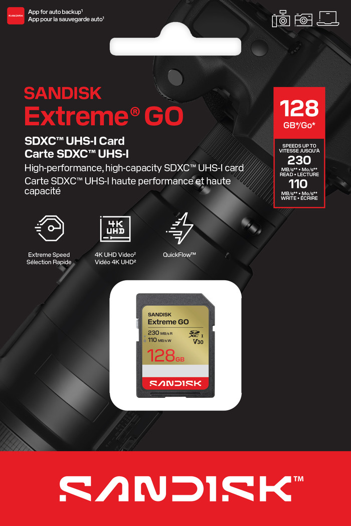 SANDISK Extreme GO SDXC 128GB 110MB/s verpakking