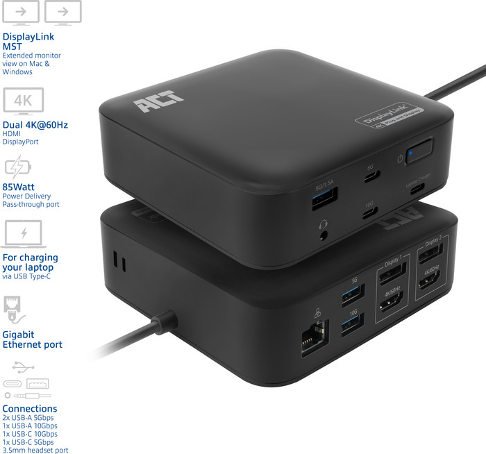 ACT USB-C Dual 4K Monitor DisplayLink Docking Station detail