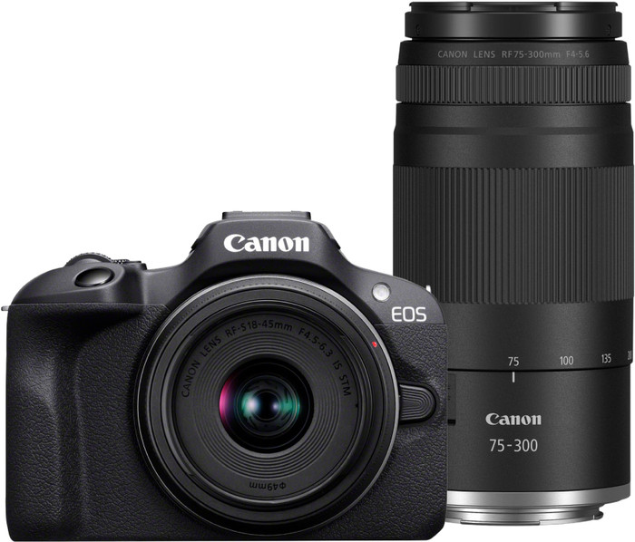 Canon EOS R100 Zwart + RF-S 18-45mm f/4.5-6.3 IS STM + RF 75-300mm f/4-5.6 Main Image