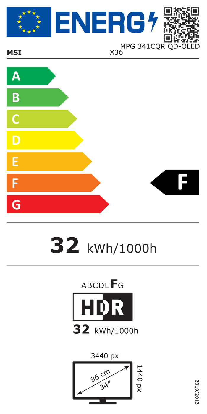 MSI MPG 341CQR X36 QD-OLED Curved energielabel