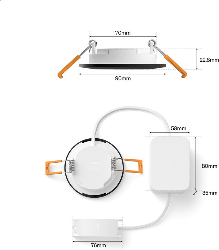 Philips Hue Inbouwspot Slim 3-Pack - White and Color - 90mm - Zwart detail