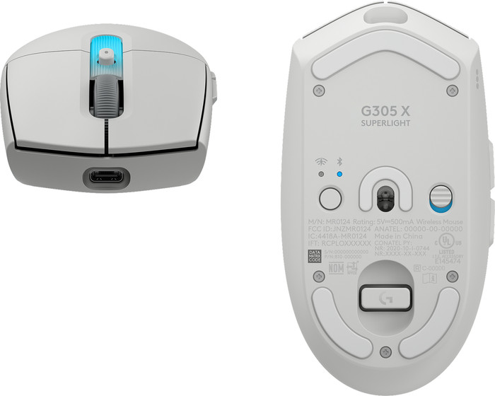 Logitech G305 X SUPERLIGHT Wireless Gaming Mouse White bottom