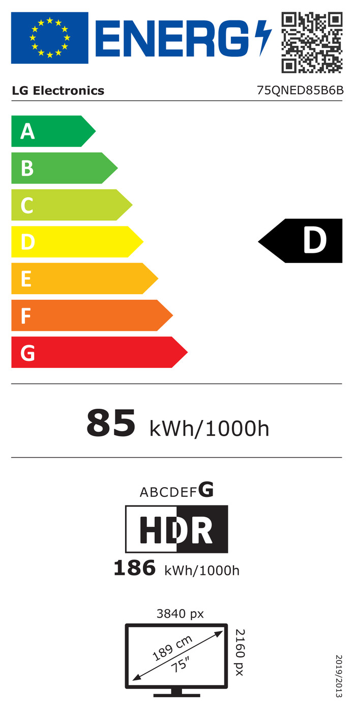 LG Mini-led 75" QNED85 (2026) energielabel