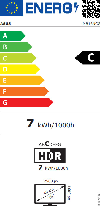 ASUS ZenScreen MB16NCG energielabel