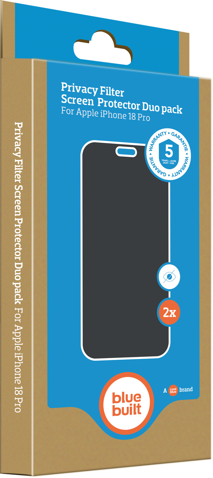 BlueBuilt iPhone 18 Pro Privacy Filter Screenprotector Glas Duo Pack detail
