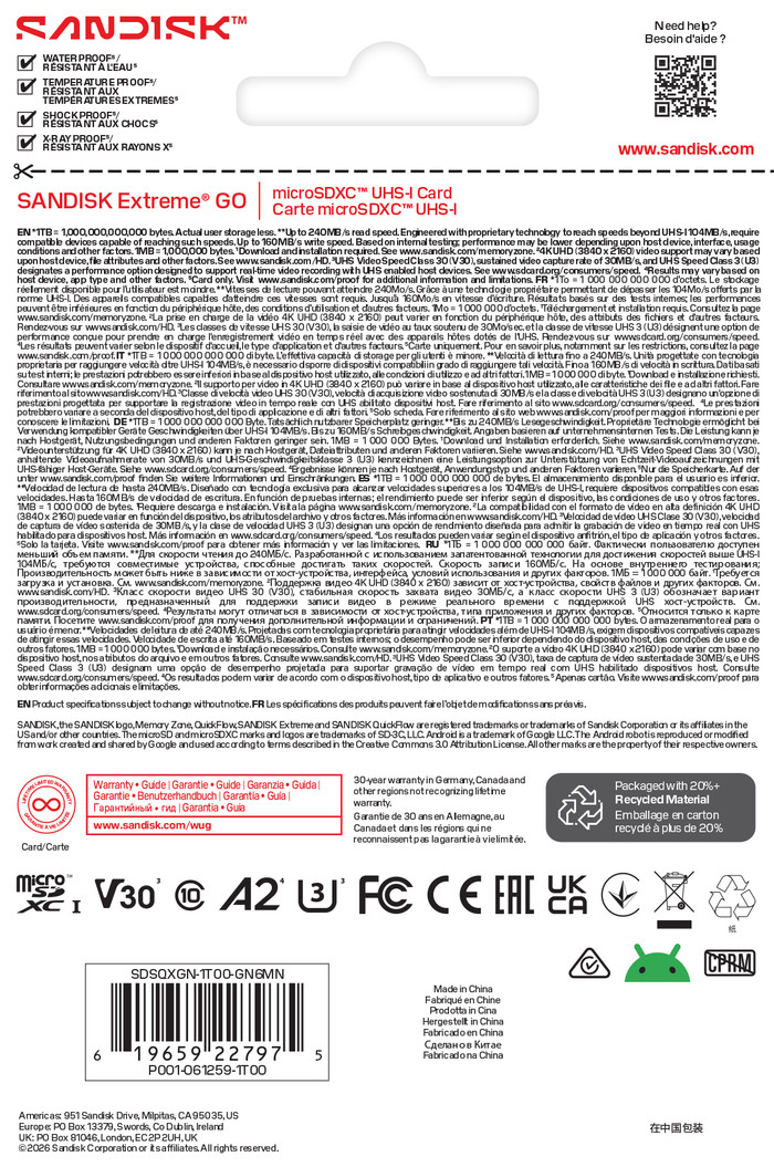 SANDISK Extreme GO microSDXC 1TB 240MB/s verpakking