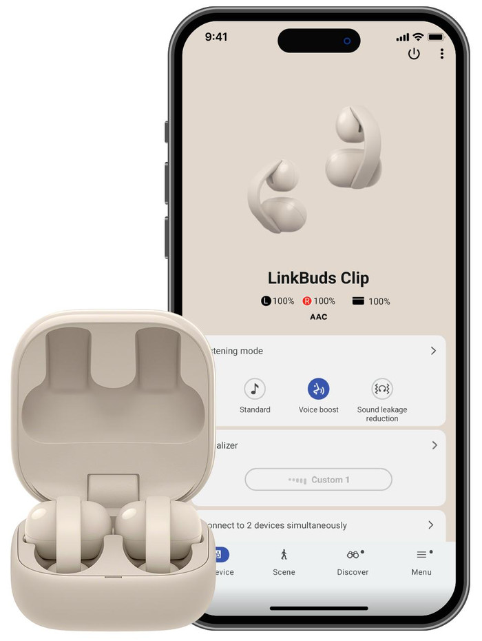 Sony Linkbuds Clip Beige product in gebruik