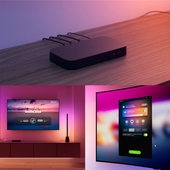 Philips Hue Play Tafellamp White and Color + HDMI Sync Box 8K product in gebruik