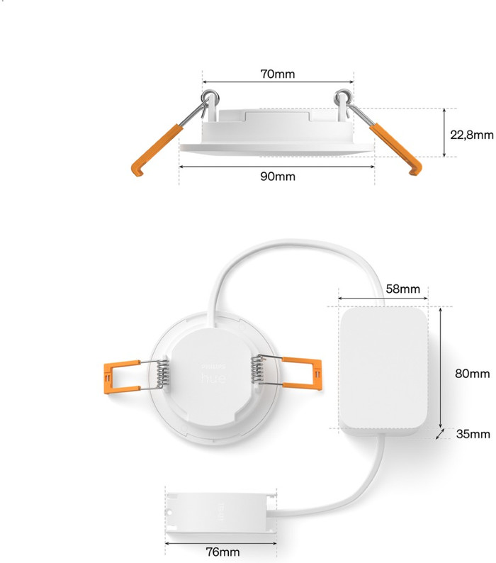 Philips Hue Inbouwspot Slim - White and Color - 90mm - Wit detail