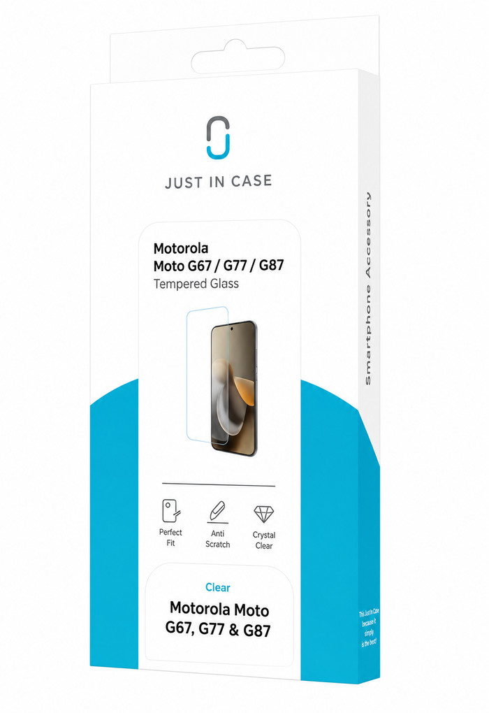Just In Case Tempered Glass Motorola Moto G67 / G77 / G87 Screenprotector verpakking