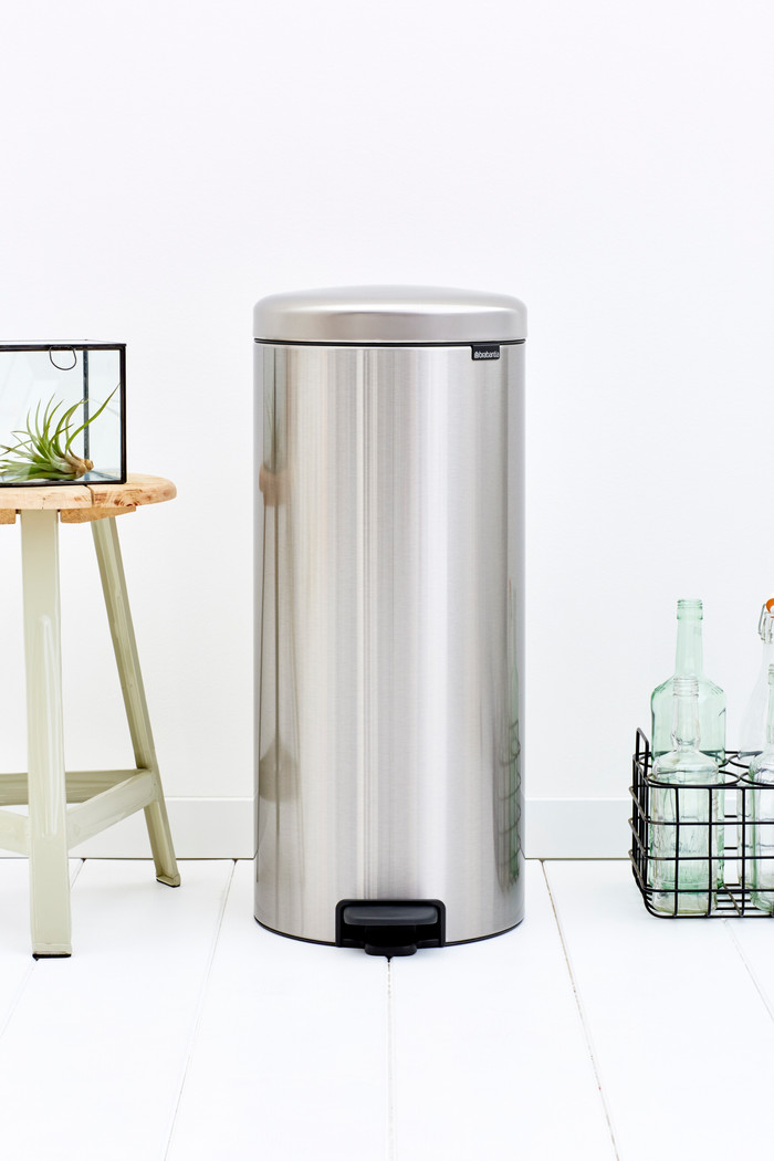 Brabantia NewIcon Pedal Trash Can 30L Matte Steel product in use