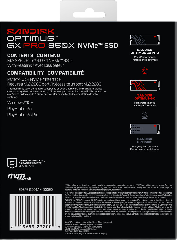 SANDISK Optimus GX PRO 850X 2TB Heatsink NVMe SSD achterkant