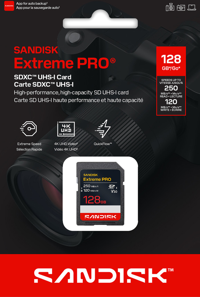 SANDISK Extreme PRO SDXC 128GB 250MB/s verpakking