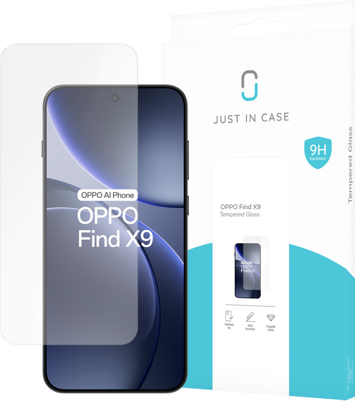 Just In Case Tempered Glass OPPO Find X9 Screenprotector verpakking