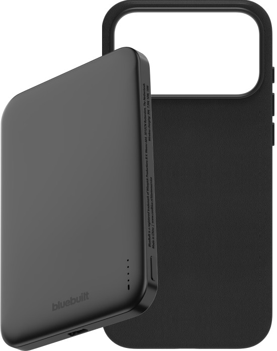 BlueBuilt MagSafe Hoesje iPhone 18 Pro Max Leer Zwart + Powerbank 5.000 mAh Grijs Main Image