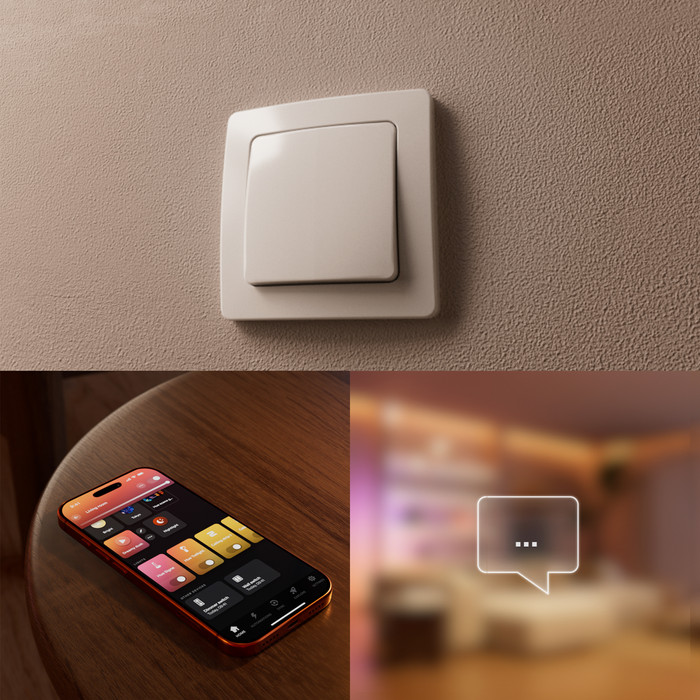 Philips Hue Bedrade Wandschakelaarmodule voor Slimme Lampen Duo Pack product in gebruik