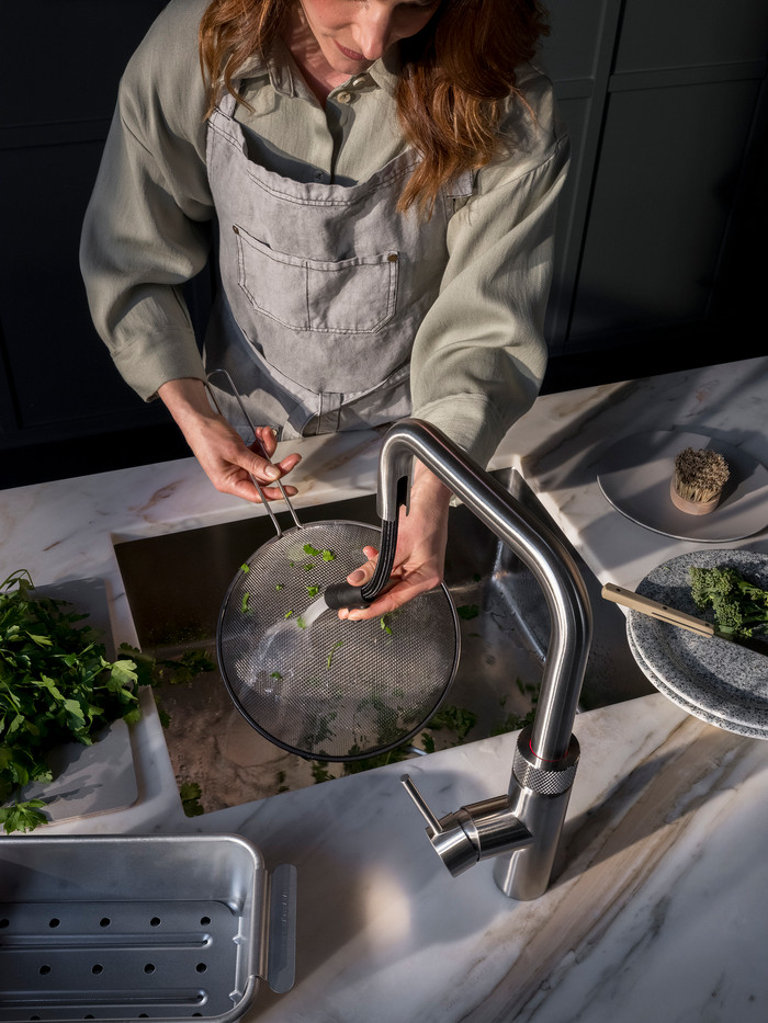 Quooker COMBI+ and Quooker Flex Square Stainless Steel and Quooker CUBE product in use