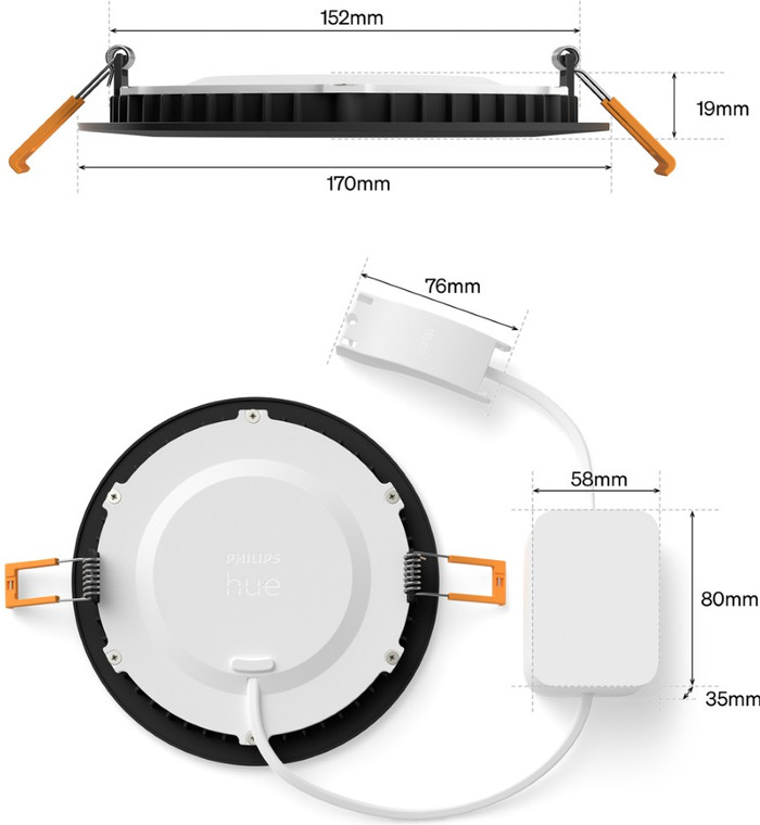 Philips Hue Inbouwspot Slim 3-Pack - White and Color - 170mm - Zwart detail