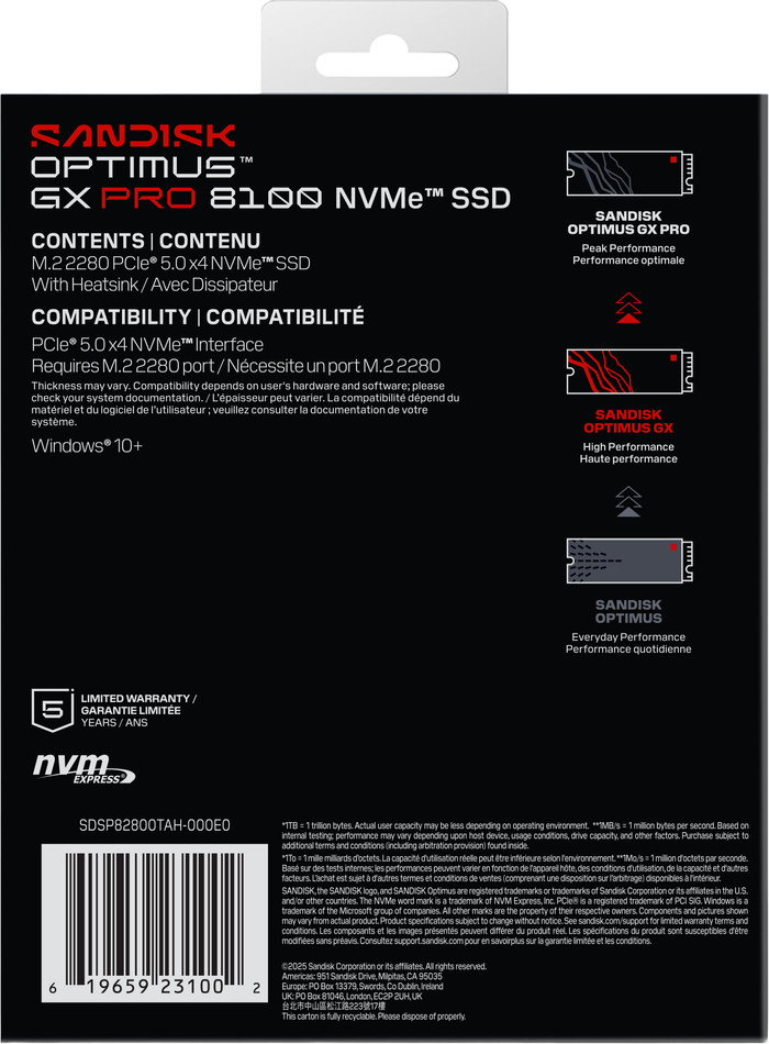 SANDISK Optimus GX PRO 8100 8TB Heatsink PCIe 5.0 NVMe SSD achterkant