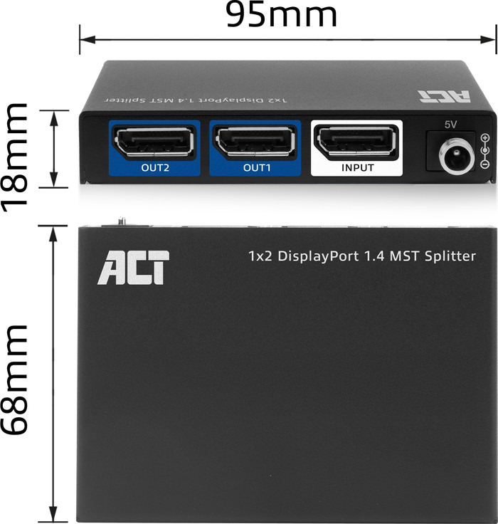 ACT 1x2 DisplayPort 1.4 MST Splitter product in gebruik