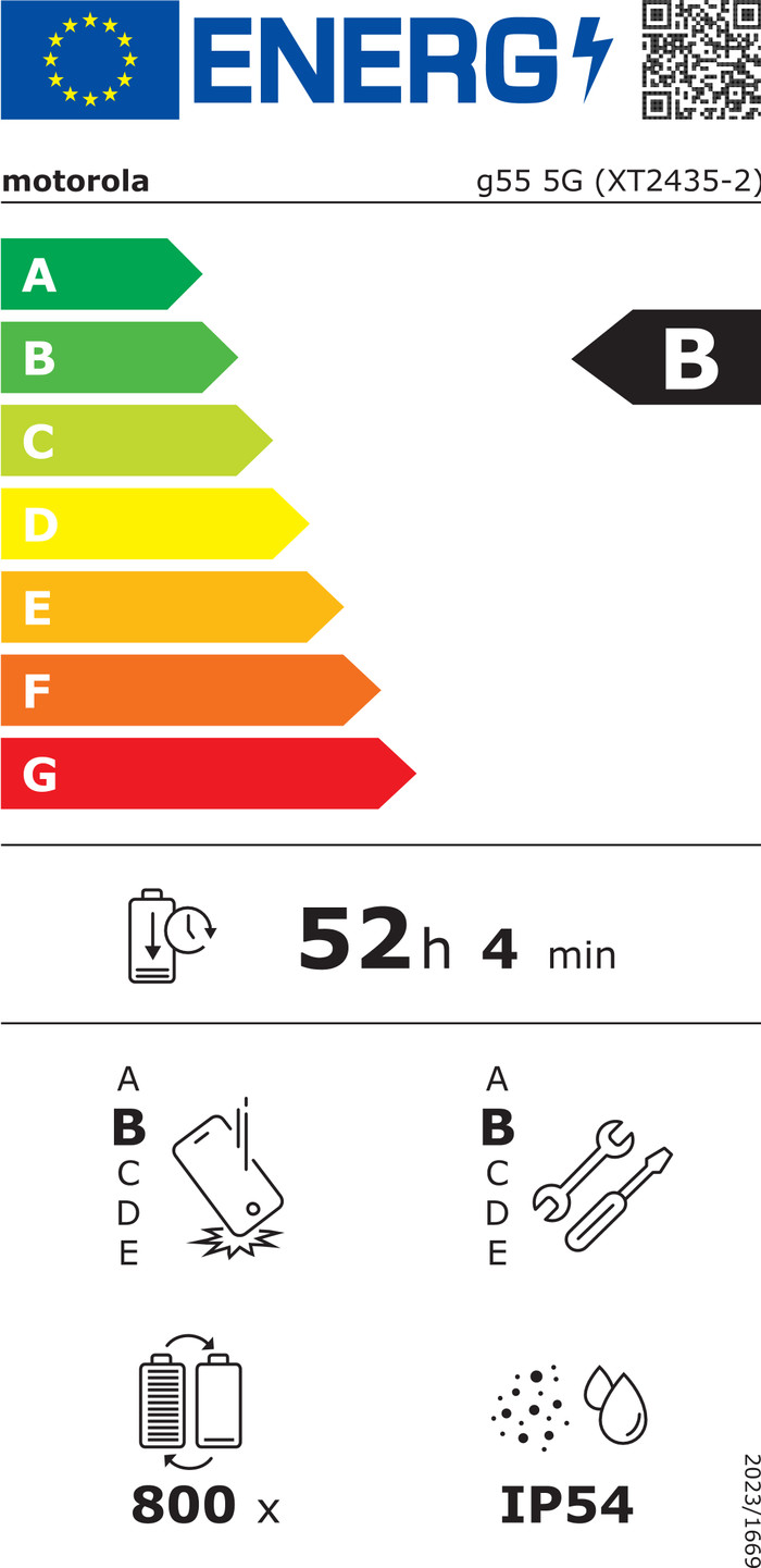 Motorola Moto G55 256GB Purple 5G energy label