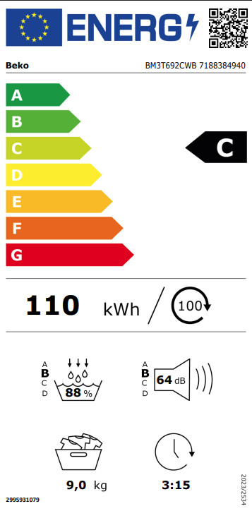 Beko BM3T692CWB SteamCure energielabel