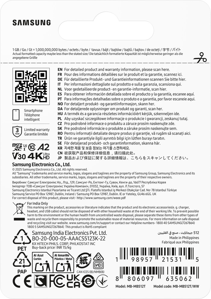Samsung MicroSDXC T7 512GB 170MB/s verpakking