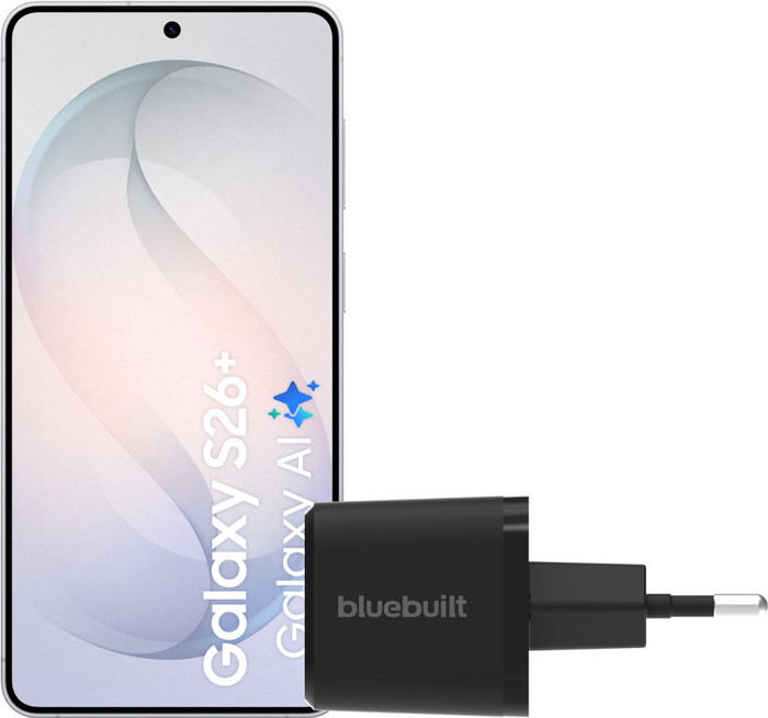 Samsung Galaxy S26 Plus 256GB White 5G + BlueBuilt Charger 45W Black Main Image