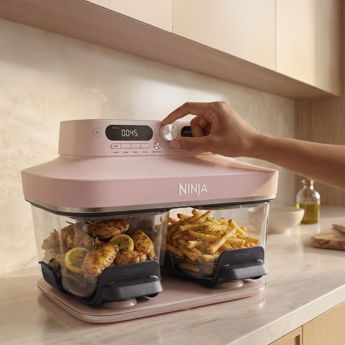Ninja Crispi Dualzone Rose Quartz product in gebruik