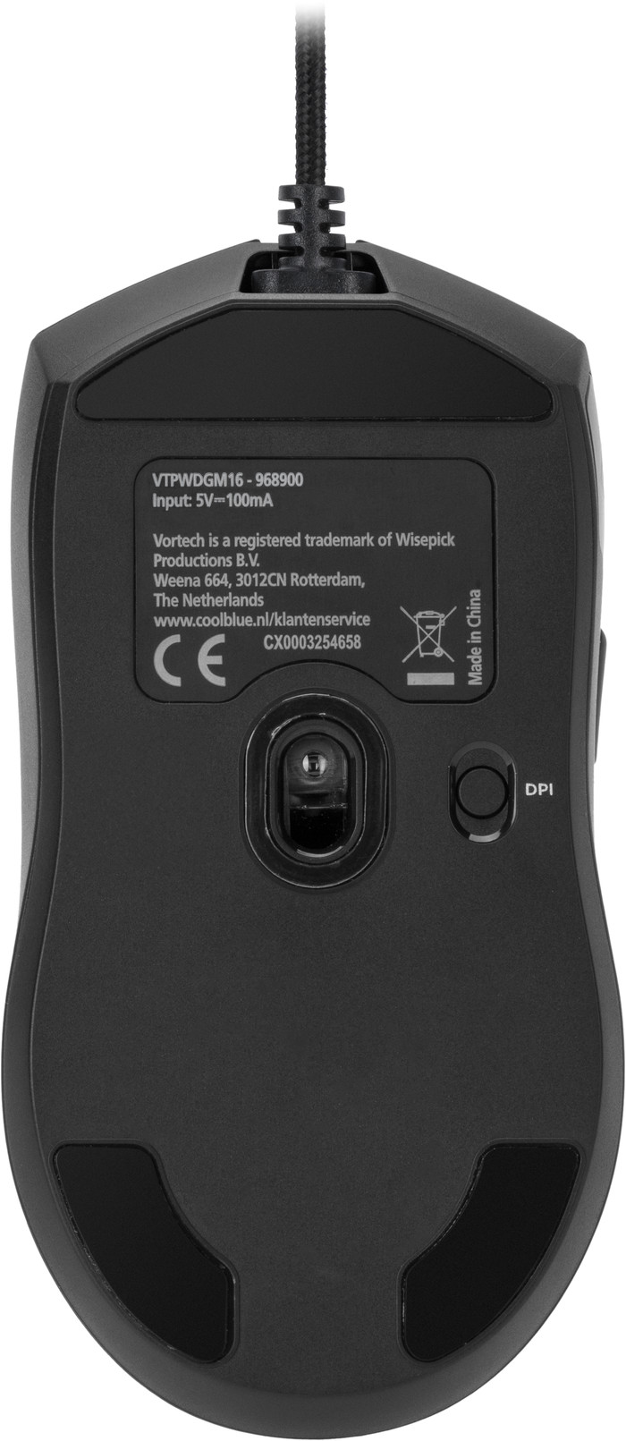 Vortech Pro Bedrade Gaming Muis Zwart onderkant