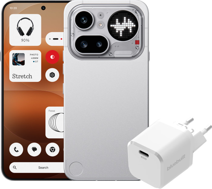 Nothing Phone (4a) Pro 256GB Silver 5G + BlueBuilt Charger with USB-C Port 45W White Main Image