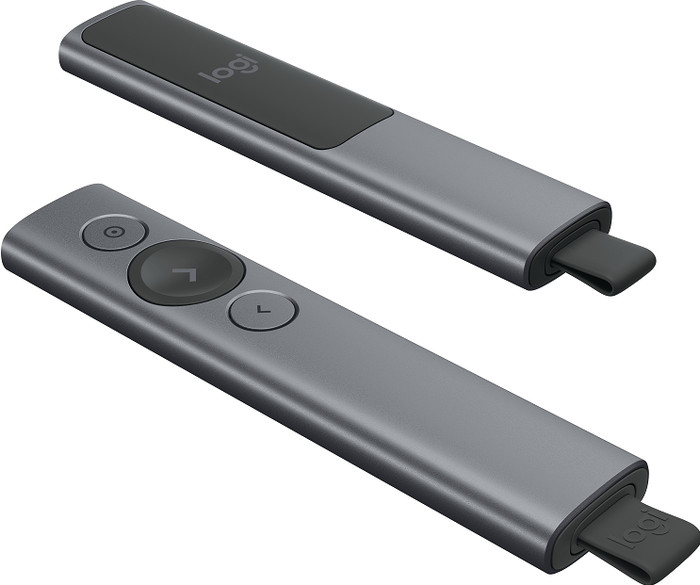 Logitech Spotlight Presentation Remote grijs linkerkant