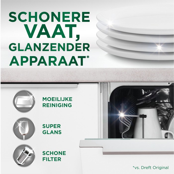 Dreft Vaatwastabletten Platinum All In One  - 96 stuks product in gebruik