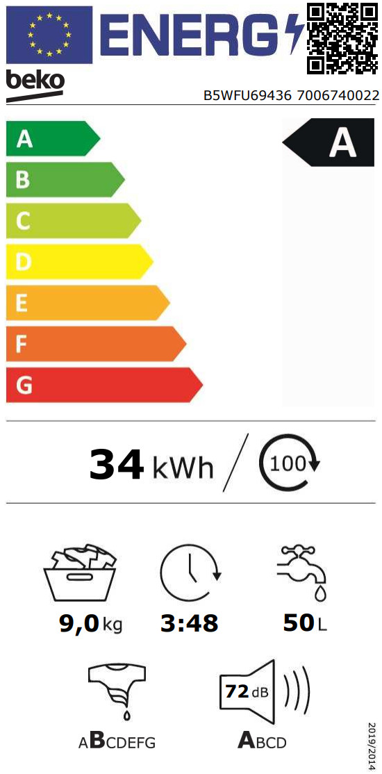 Beko BM3WFU6843 EnergySpin energielabel