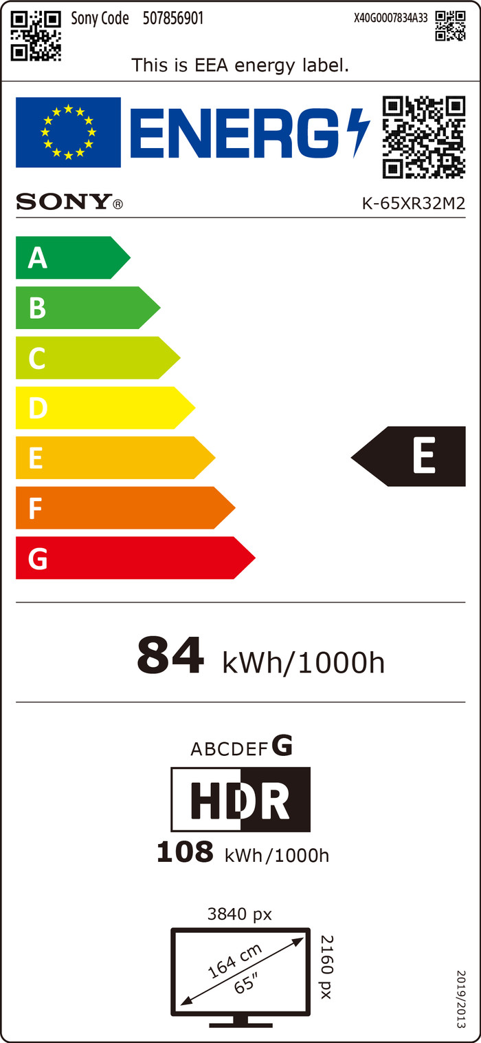 Sony Bravia 3 II Led 65" (2026) + Sony HT-S2000 Zwart energielabel