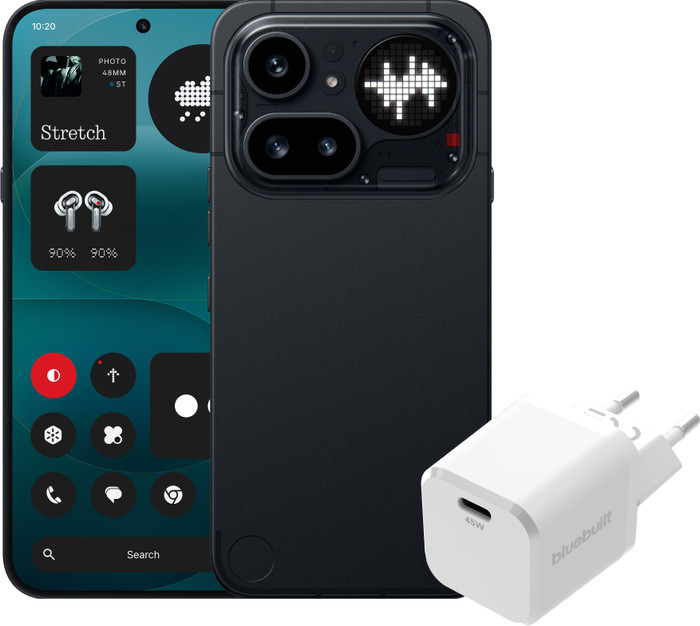 Nothing Phone (4a) Pro 256GB Black 5G + BlueBuilt Charger with USB-C Port 45W White Main Image