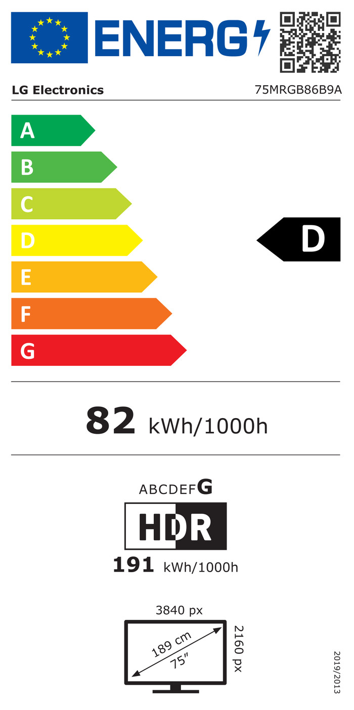 LG RGB Mini-led 75" B86 (2026) energielabel