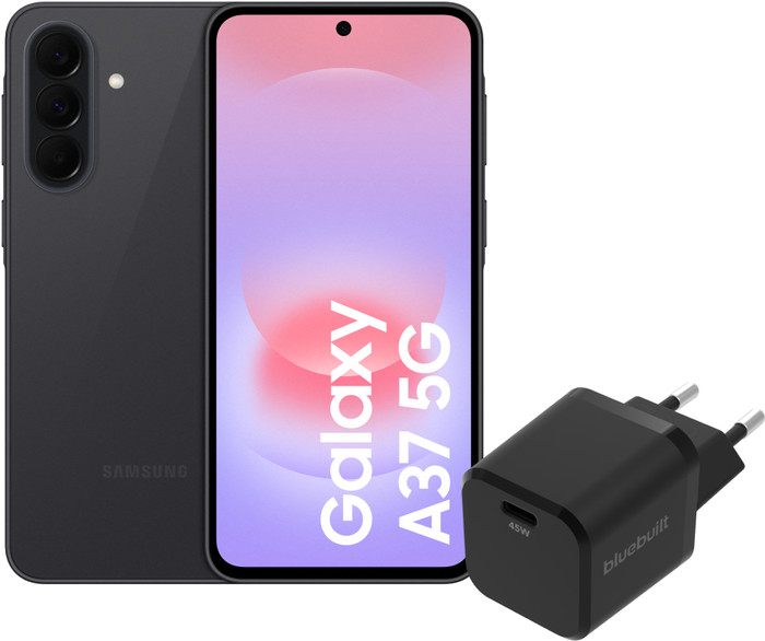 Samsung Galaxy A37 256GB Zwart 5G + BlueBuilt Oplader met Usb C Poort 45W Zwart Main Image