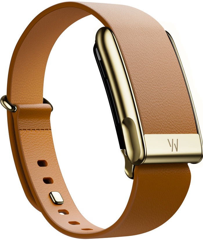 WHOOP MG LeatherLuxe Tapered Band Bruin/Goud S/M product in gebruik